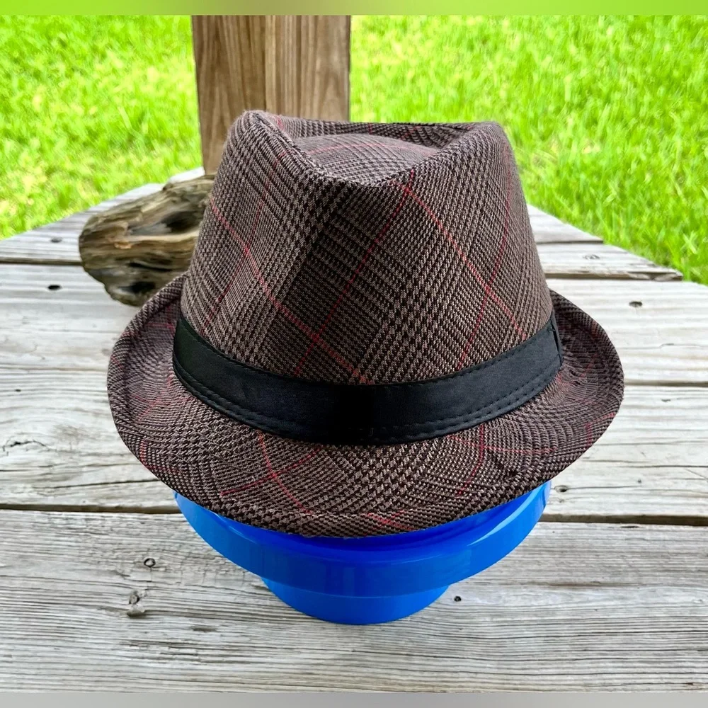 Stylish Brown‎ Plaid Fedora HatSize Medium /Large 57